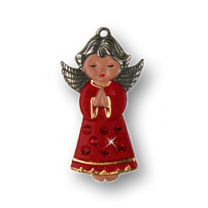 Pewter Ornament Angel praying with 8 Stones red