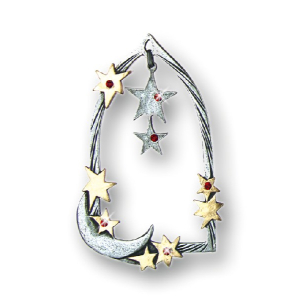 Pewter Ornament Bow with 7 red Stones and a movable inner...