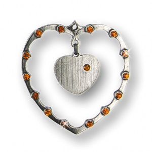 Pewter Ornament Heart with 28 yellow Stones and movable...