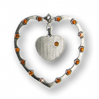 Pewter Ornament Heart with 28 yellow Stones and movable inner part heart with 2 yellow Stones