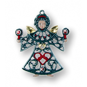 Pewter Ornament Angel with 6 Stones red