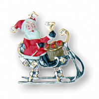Zinnfigur Weihnachtsmann mit Glocke auf Schlitten und 12 Steinen kristall