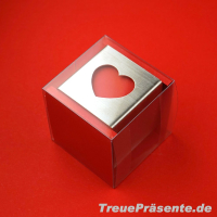 Serviettenring Edelstahl Quadrat mit Ausstanzung Herz in Geschenkverpackung