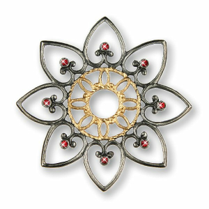 Pewter Ornament Flower with 16 Stones red
