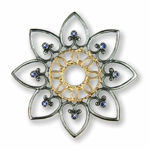 Pewter Ornament Flower with 16 Stones blue