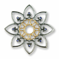 Zinnfigur Ornament-Blume mit 16 Steinen blau