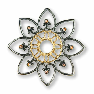 Pewter Ornament Flower with 16 Stones yellow