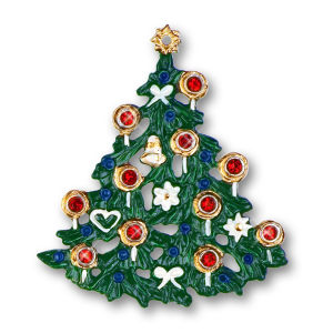 Pewter Ornament Christmas Tree with 22 Stones red