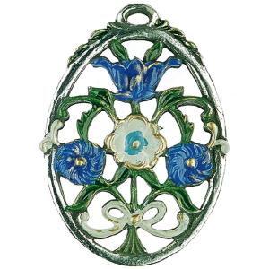 Pewter Ornament Flower     Bouquet blue oval