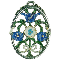 Zinnfigur Blumenstrauß oval blau