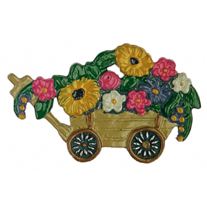 Pewter Ornament Wagon with Flowers