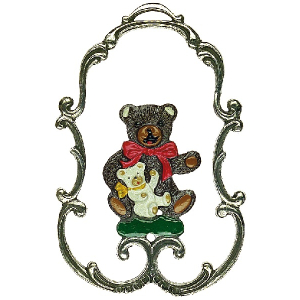 Pewter Ornament Bear with Kid in a Frame