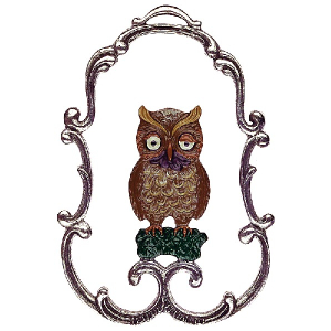 Pewter Ornament Owl in a Frame