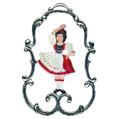 Pewter Ornament Woman in Traditional Bavarian Costume in a Frame