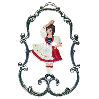 Pewter Ornament Woman in Traditional Bavarian Costume in a Frame
