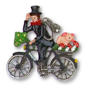 Pewter Ornament Chimney-Sweep with Bike