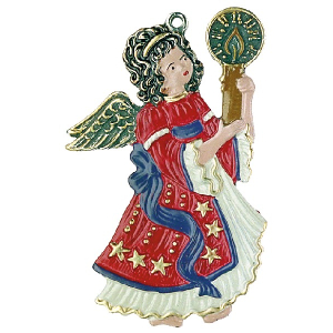 Pewter Ornament Angel with one Candle red