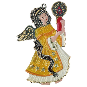 Pewter Ornament Angel with one Candle yellow