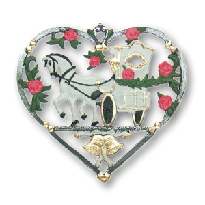 Pewter Ornament Wedding Coach in the Heart