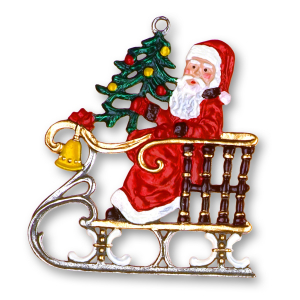Pewter Ornament Santa Claus on a Sleigh
