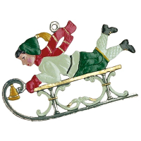 Pewter Ornament Boy on a Sleigh