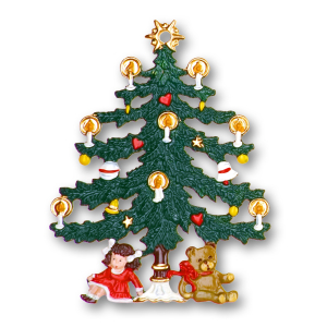 Zinnfigur Tannenbaum mit Puppe und Teddy