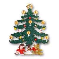 Pewter Ornament Christmas Tree with Doll and Teddy