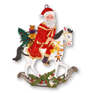 Pewter Ornament Santa Claus on a White Horse