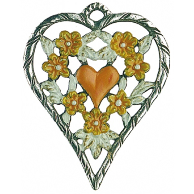 Pewter Ornament Heart with Little Hearts yellow