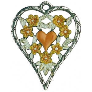 Pewter Ornament Heart with Little Hearts yellow