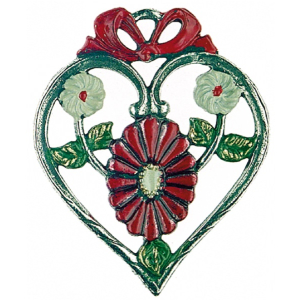 Pewter Ornament Heart with Marguerite red