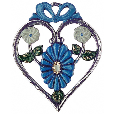 Zinnfigur Herz mit Margerite blau