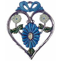 Zinnfigur Herz mit Margerite blau