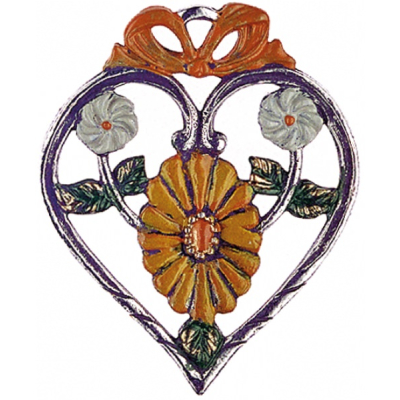Pewter Ornament Heart with Marguerite yellow