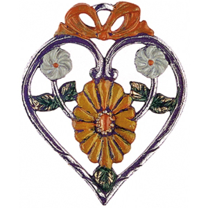 Pewter Ornament Heart with Marguerite yellow