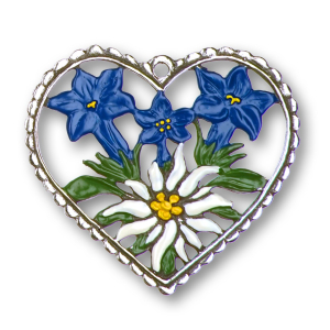 Pewter Ornament Heart Gentian and Edelweiss