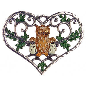 Pewter Ornament Heart Owls