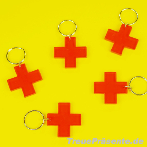 Schlüsselanhänger 4 x 4 cm, Rotes Kreuz transparent
