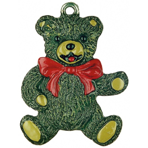 Pewter Ornament Bear with red Bow