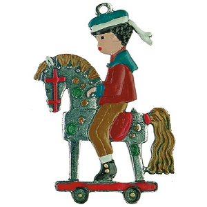 Pewter Ornament Boy with Rolling Horse