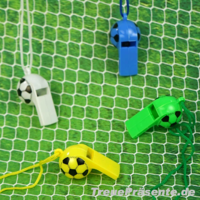 Fußball-Trillerpfeife 5 cm, mit Halskordel, farblich sortiert