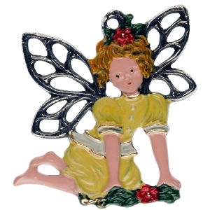 Pewter Ornament Fairy with yellow Dress kneeling