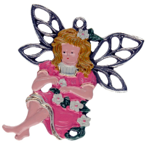 Pewter Ornament Fairy with pink Dress and Garland