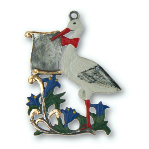 Pewter Ornament Stork with a Scroll