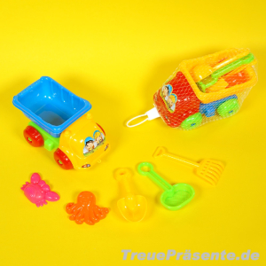 Sandspielzeug im LKW, 6-teilig, ca. 13 cm, farblich sortiert