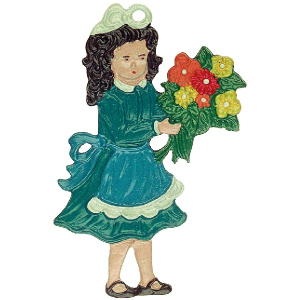 Pewter Ornament Girl with Bouquet