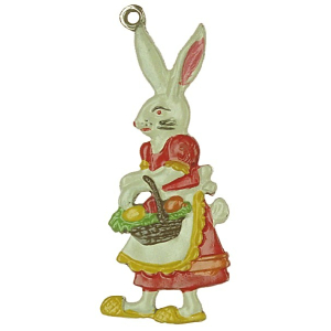 Pewter Ornament Easter Bunny Woman with Basket