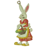 Pewter Ornament Easter Bunny Woman with Basket