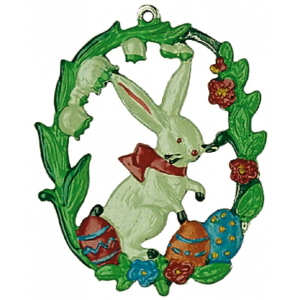 Pewter Ornament Easter Bunny with Lily of the Valley