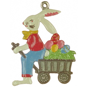 Pewter Ornament Easter Bunny with Handcart